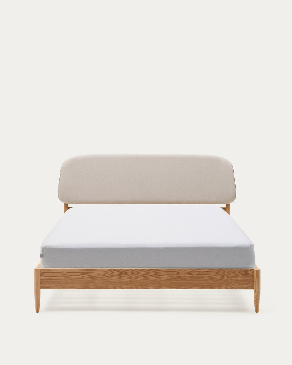 Japandi Bett Octavia – Eschenfurnier, Weiß, 180 × 200 cm – Produktansicht