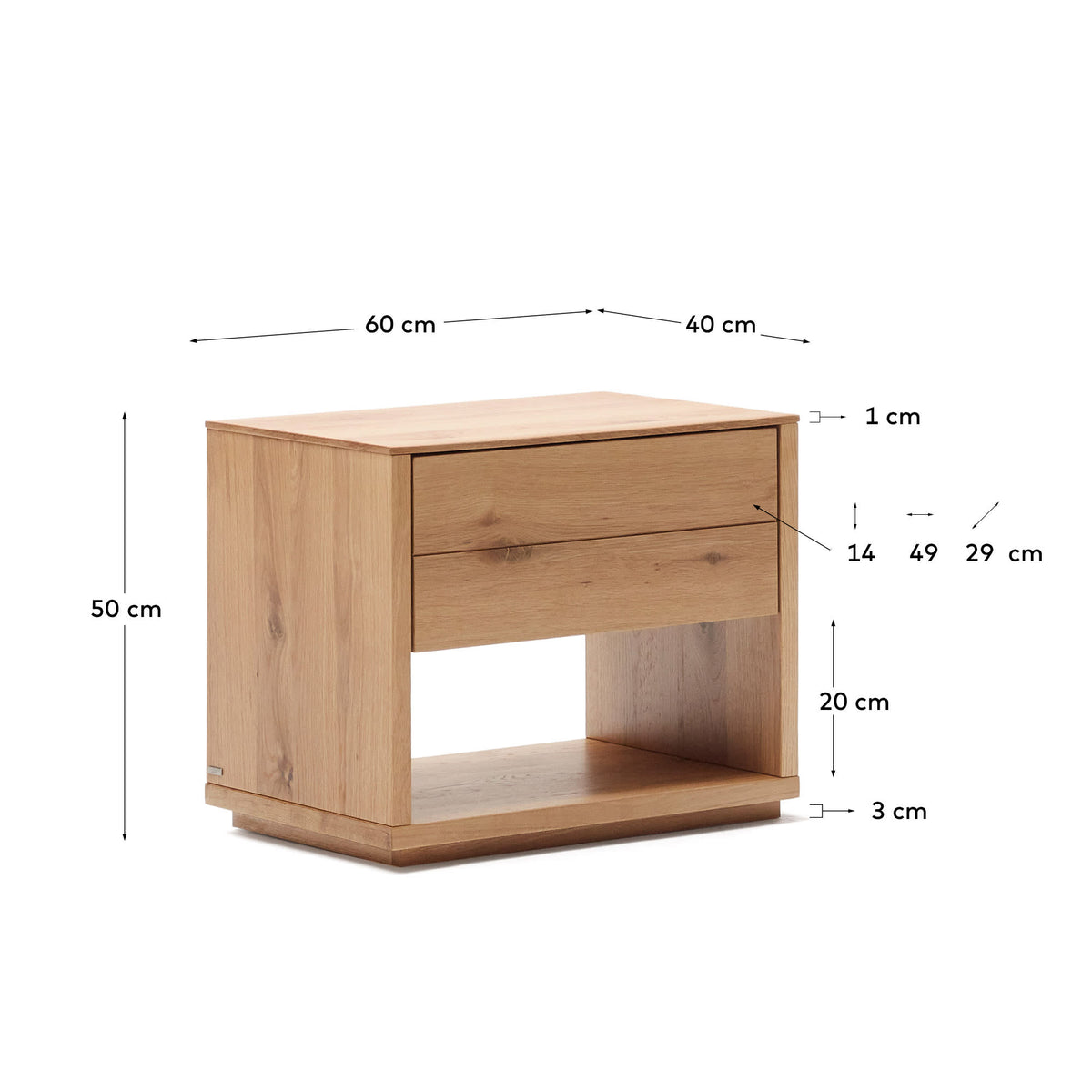 Japandi Nachttisch Alguema – Eichenfurnier, Braun, 60 × 50 cm – weitere Ansicht
