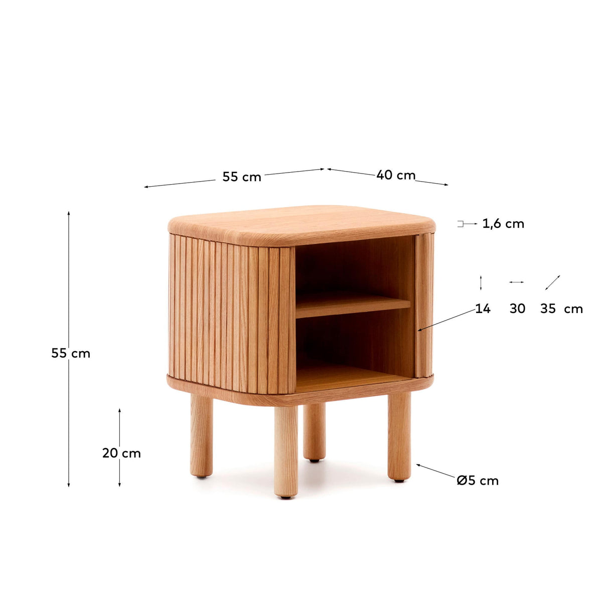 Japandi Nachttisch Mailen – Eschenfurnier, Natur, 50 × 55 cm – weitere Ansicht