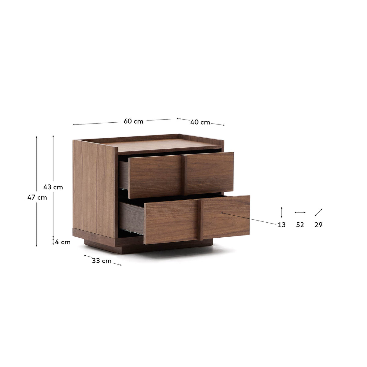 Japandi Nachttisch Onix – Walnussfurnier, Dunkelbraun, 60 × 47 cm – weitere Ansicht