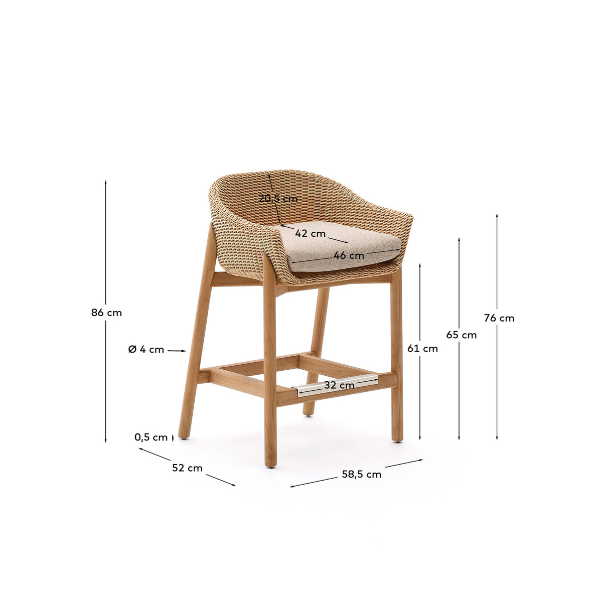 Japandi Hocker Galea – Teakholz, Beige, 65 cm – weitere Ansicht