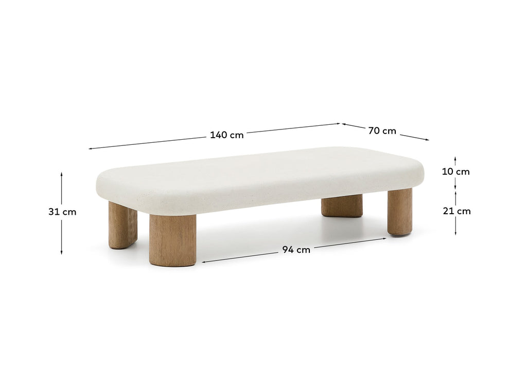 Japandi Couchtisch Labra – Zement, Weiß, 140 × 70 cm – weitere Ansicht