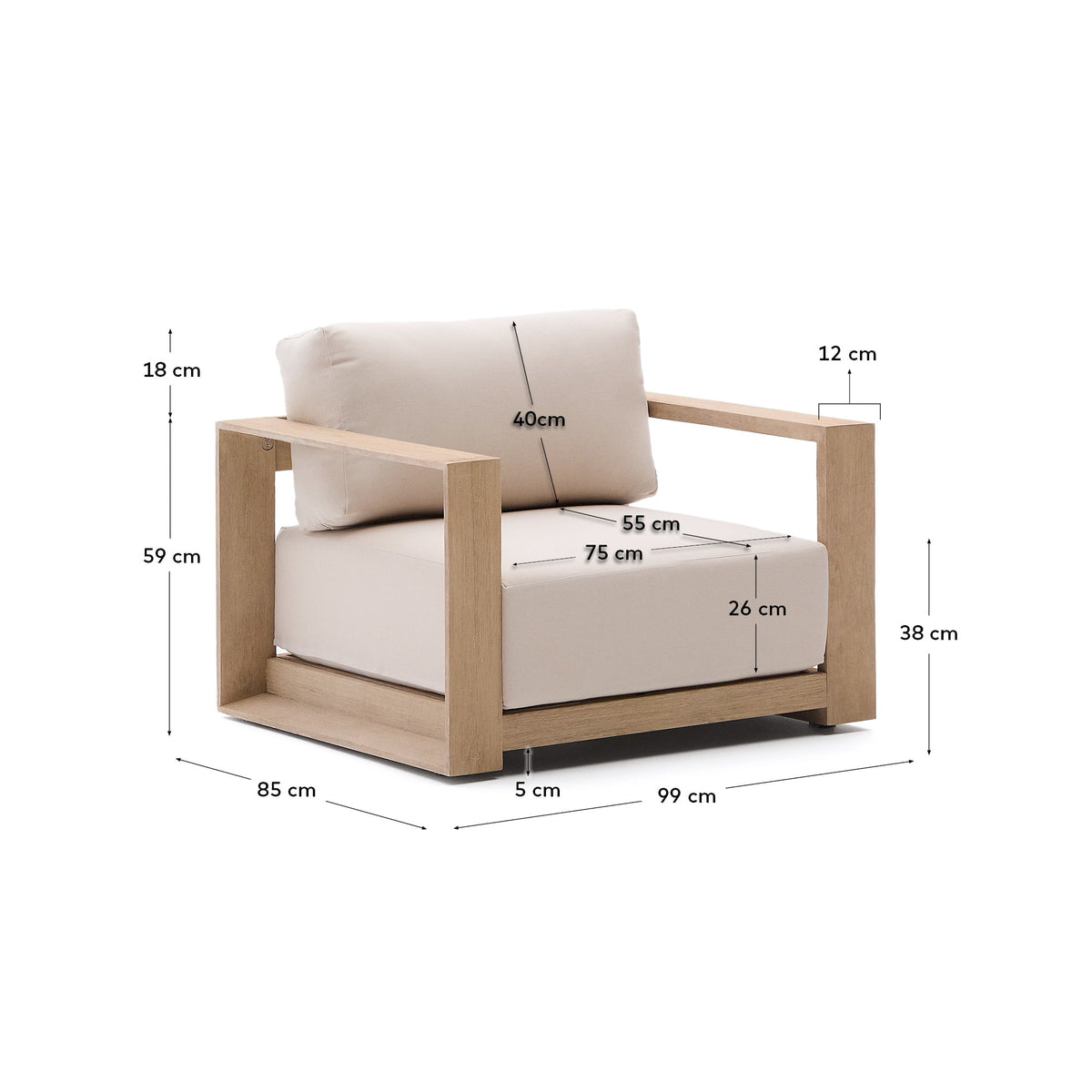 Japandi Sessel Ambra – Akazie, Beige – weitere Ansicht