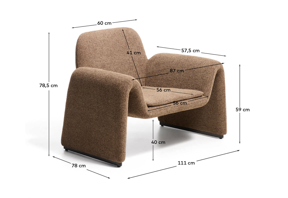 Japandi Sessel Melvia – Chenille, Braun – weitere Ansicht