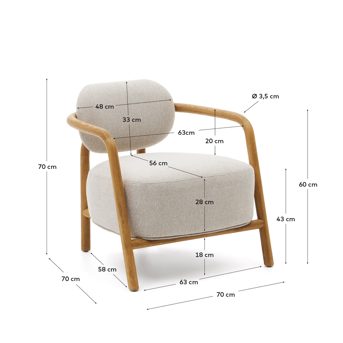 Japandi Sessel Melqui – Eiche, Beige – weitere Ansicht