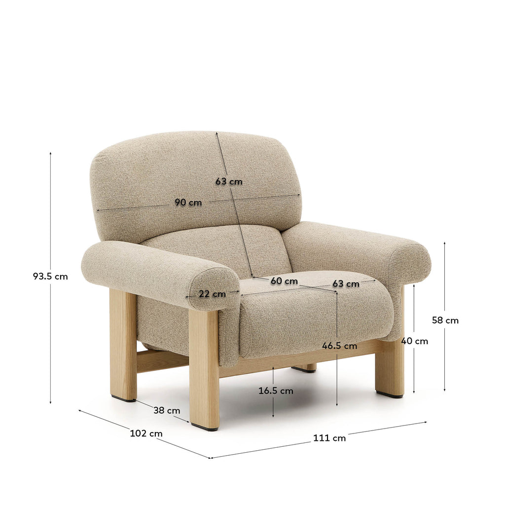 Japandi Sessel Nema – Chenille, Beige – weitere Ansicht