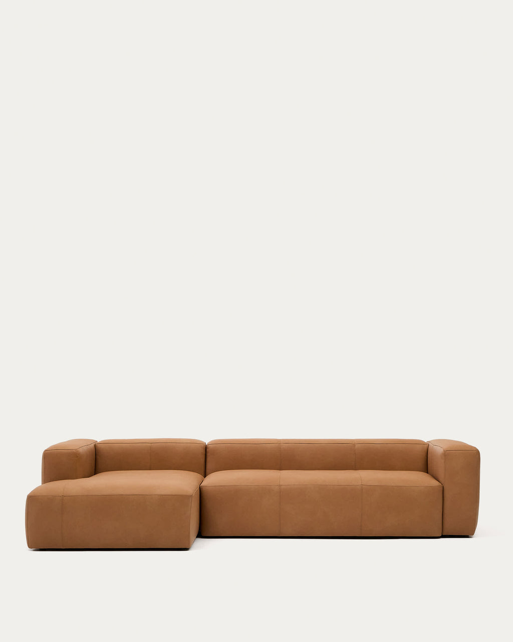 Japandi 4-Sitzer-Sofa Blok – Leder, Chaiselongue links, 330 cm – Produktansicht