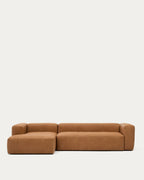 Japandi 4-Sitzer-Sofa Blok – Leder, Chaiselongue links, 330 cm – Produktansicht