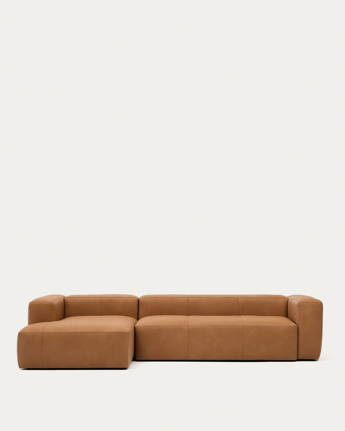 Japandi 4-Sitzer-Sofa Blok – Leder, Chaiselongue links, 330 cm – Produktansicht