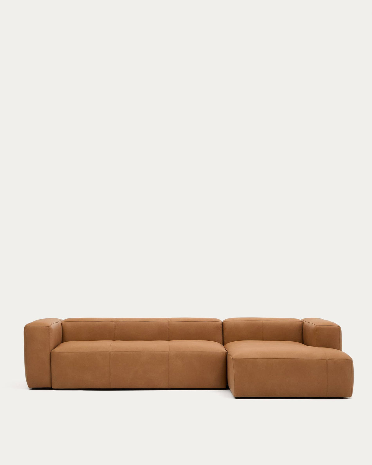 Japandi 4-Sitzer-Sofa Blok – Leder, Chaiselongue rechts, 330 cm – Produktansicht