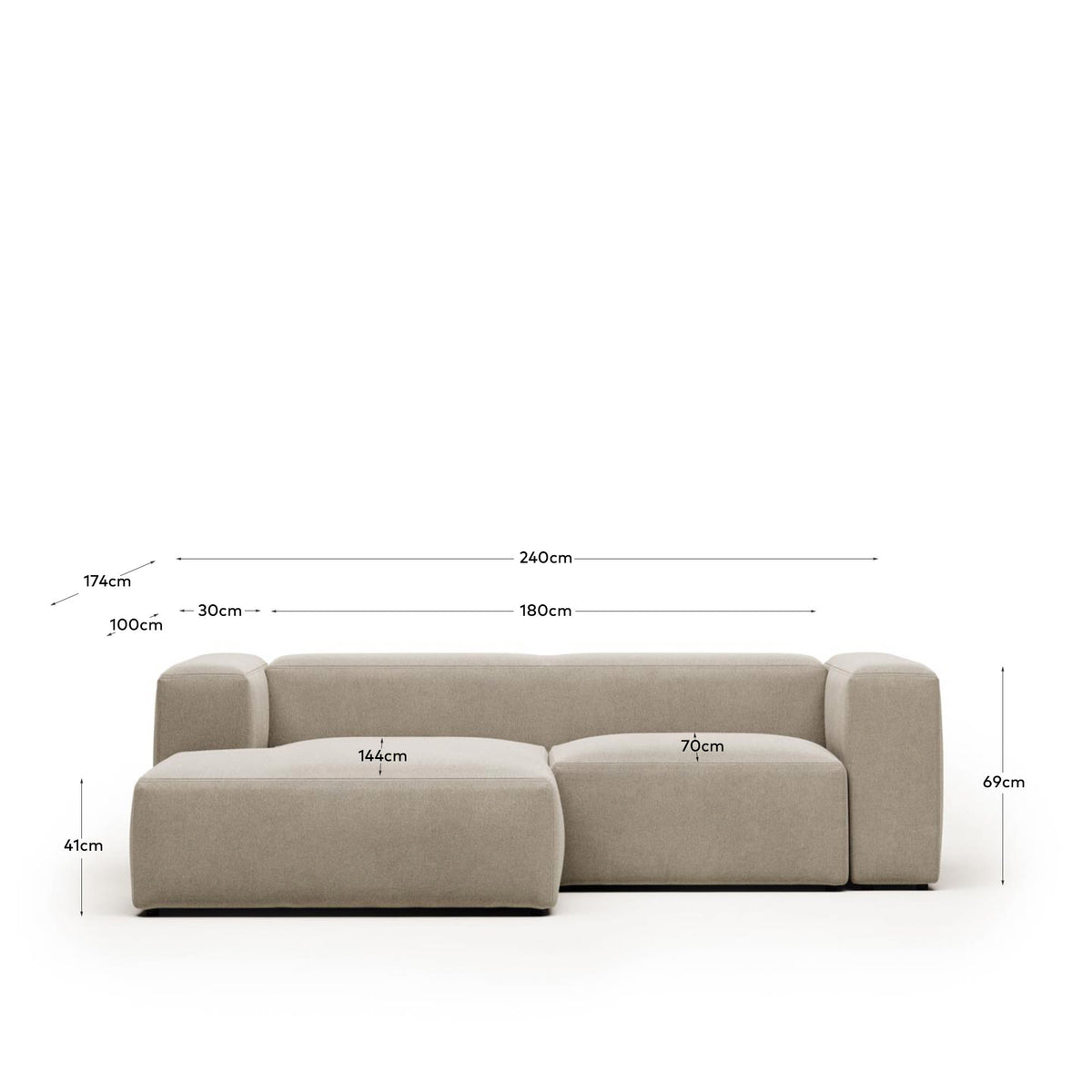 Japandi 2-Sitzer-Sofa Blok – Chenille, Chaiselongue links, 240 cm – weitere Ansicht