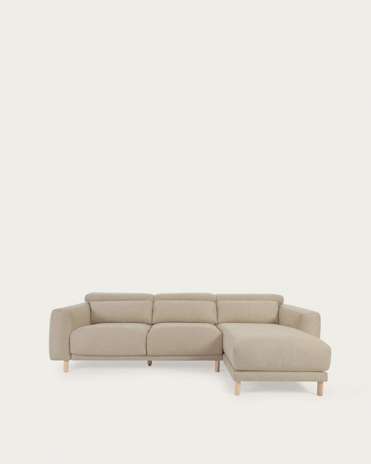 Japandi 3-Sitzer-Sofa Singa – Chaiselongue rechts, Beige, 296 cm – Produktansicht