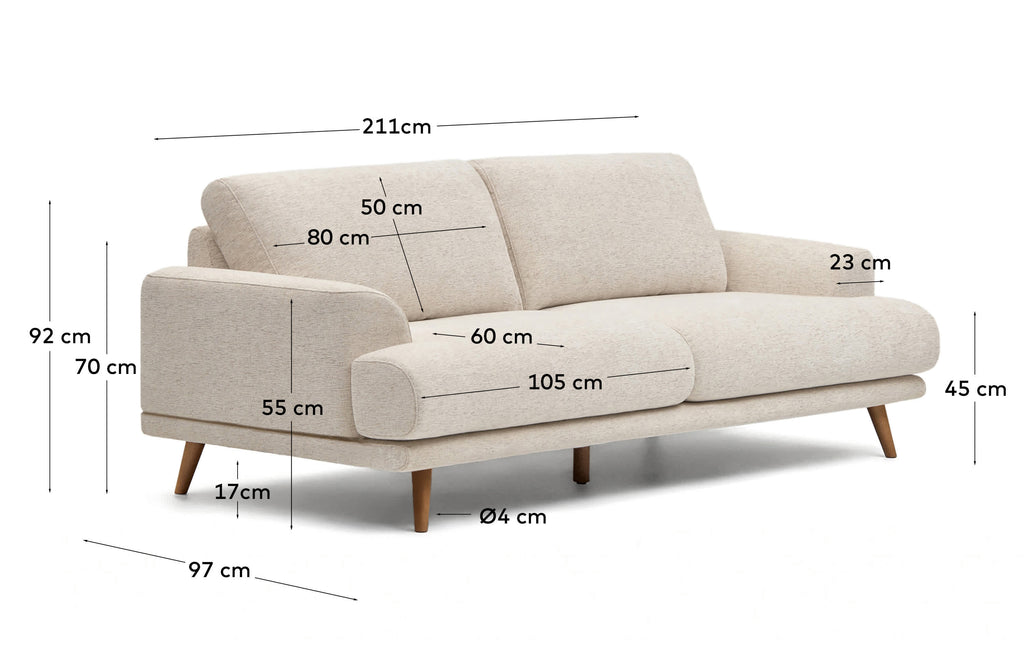 Japandi 2-Sitzer-Sofa Karin – Chenille, Beige, 210 cm – weitere Ansicht