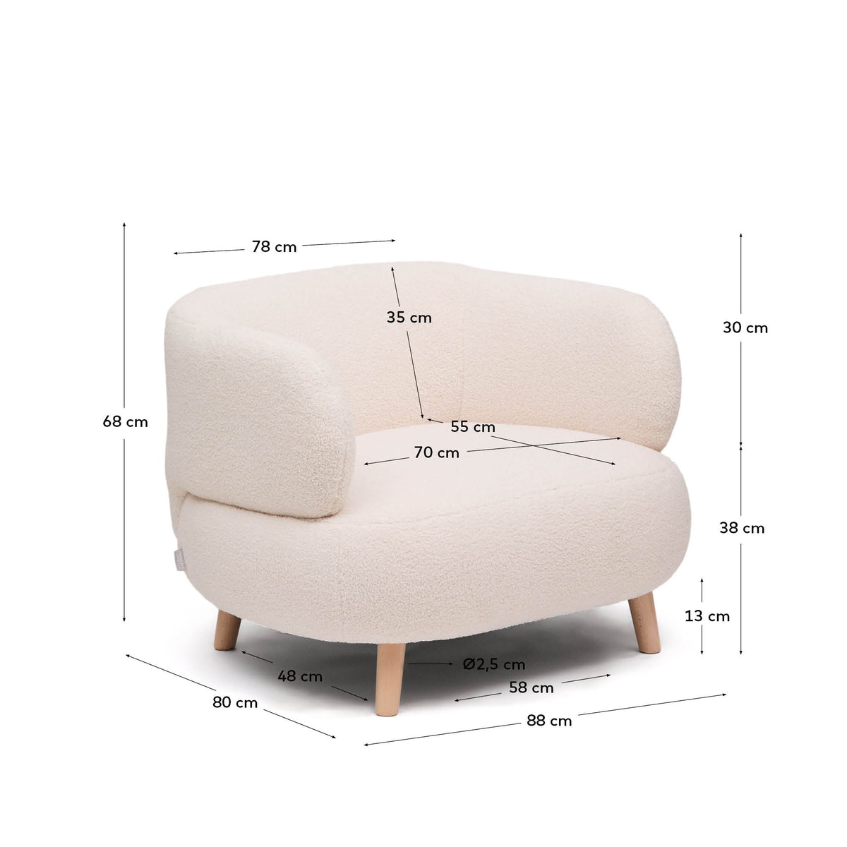 Japandi Sessel Luisa – Bouclé, Ecru, 90 cm – weitere Ansicht