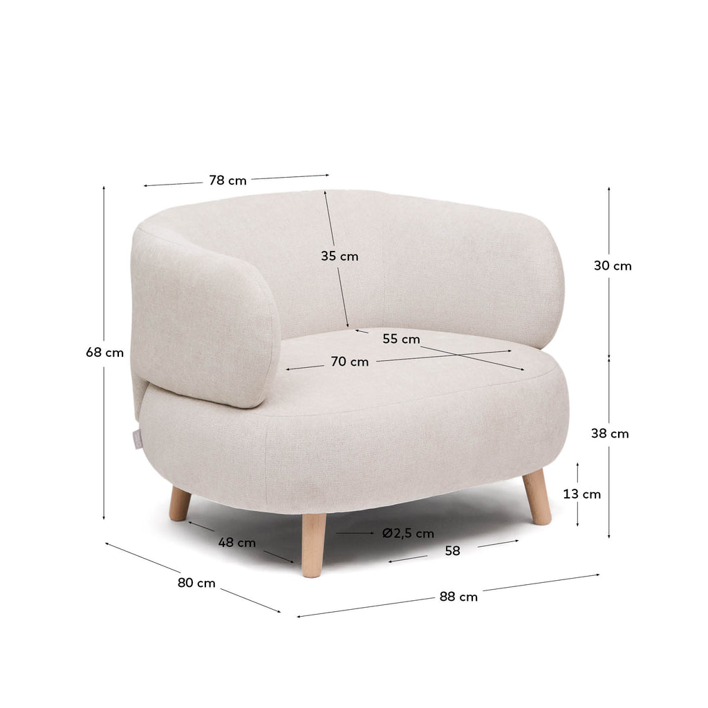 Japandi Sessel Luisa – Chenille, Perle, 90 cm – weitere Ansicht