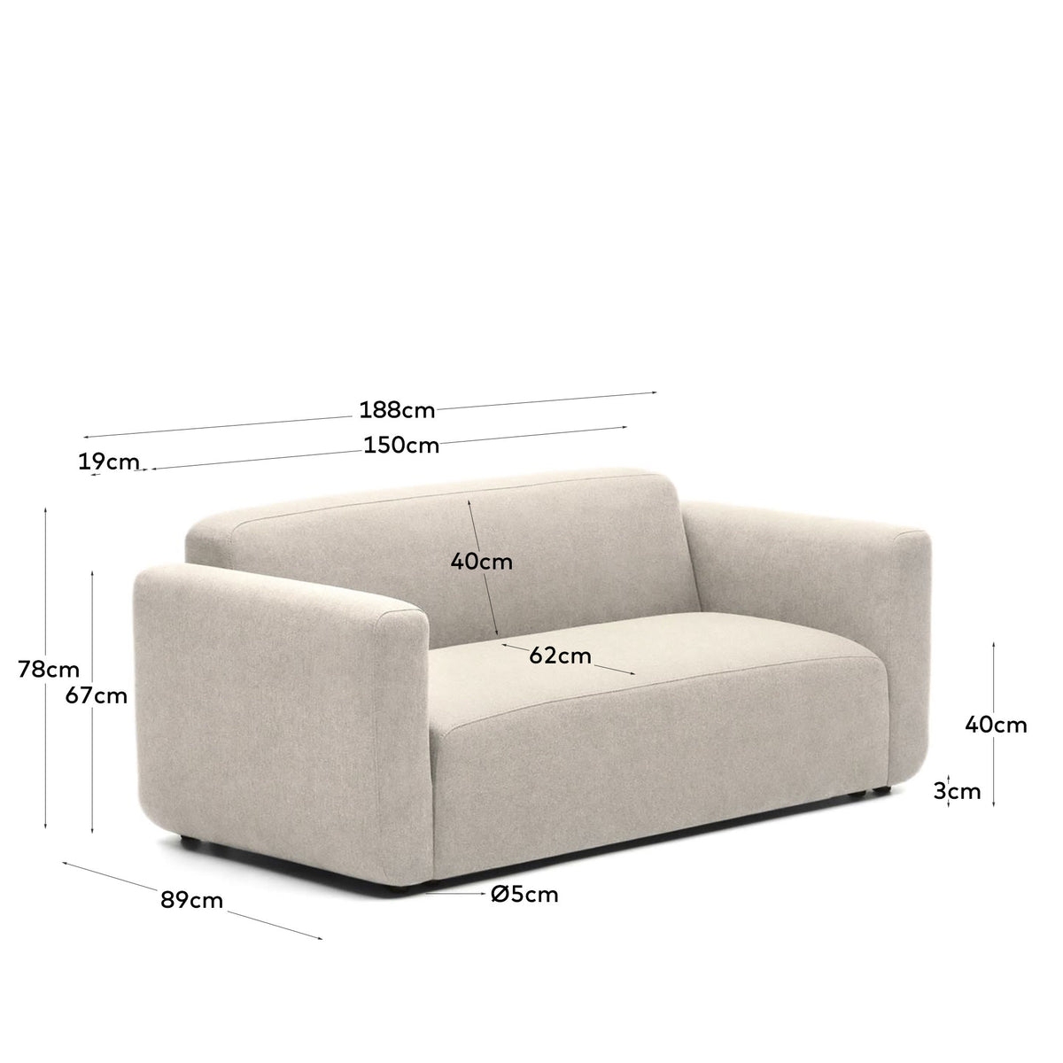 Japandi 2-Sitzer-Modulsofa Neom – Beige, 188 cm – weitere Ansicht