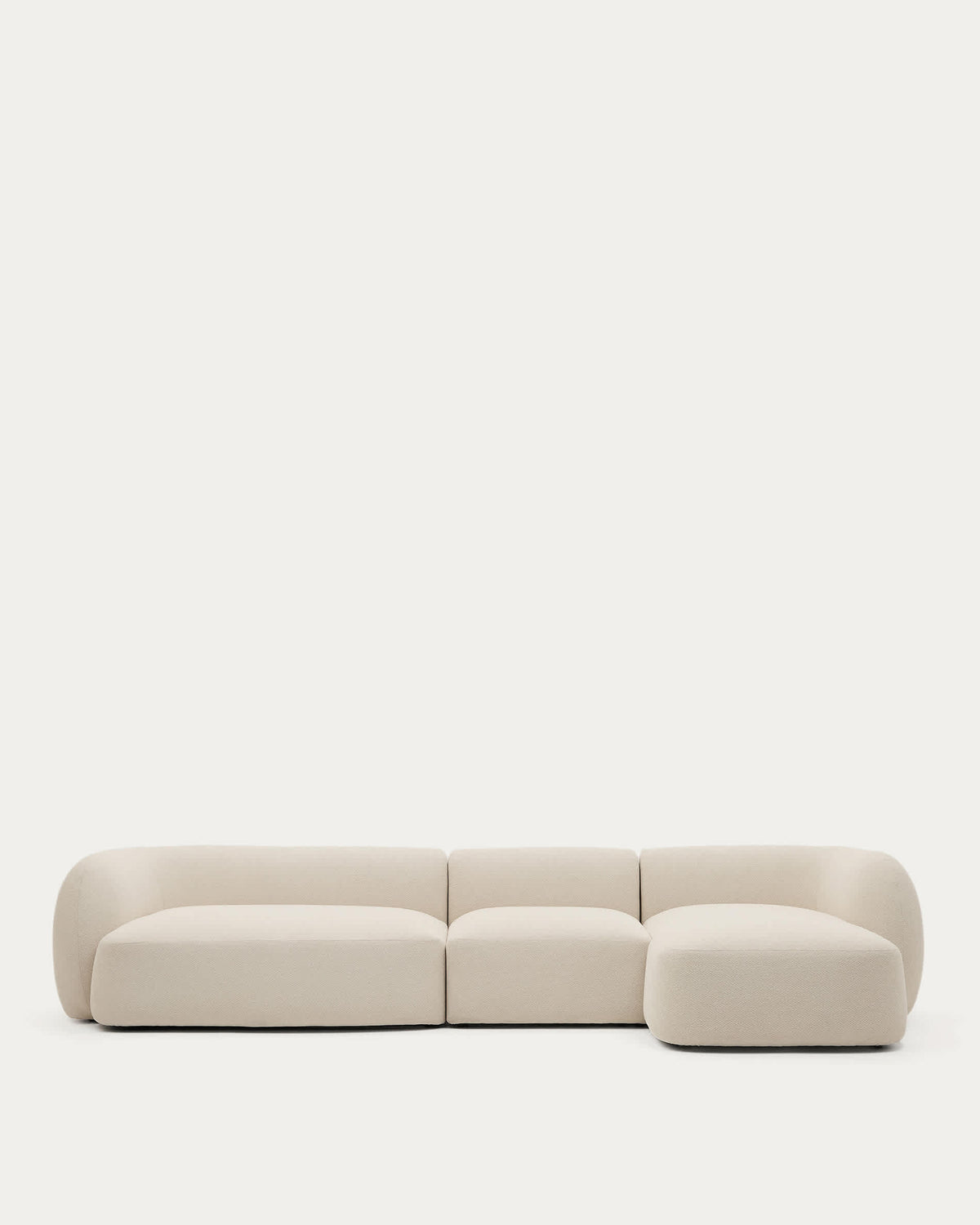 Japandi 4-Sitzer-Modulsofa Martina – Chaiselongue rechts, Ecru, 377 cm – Produktansicht