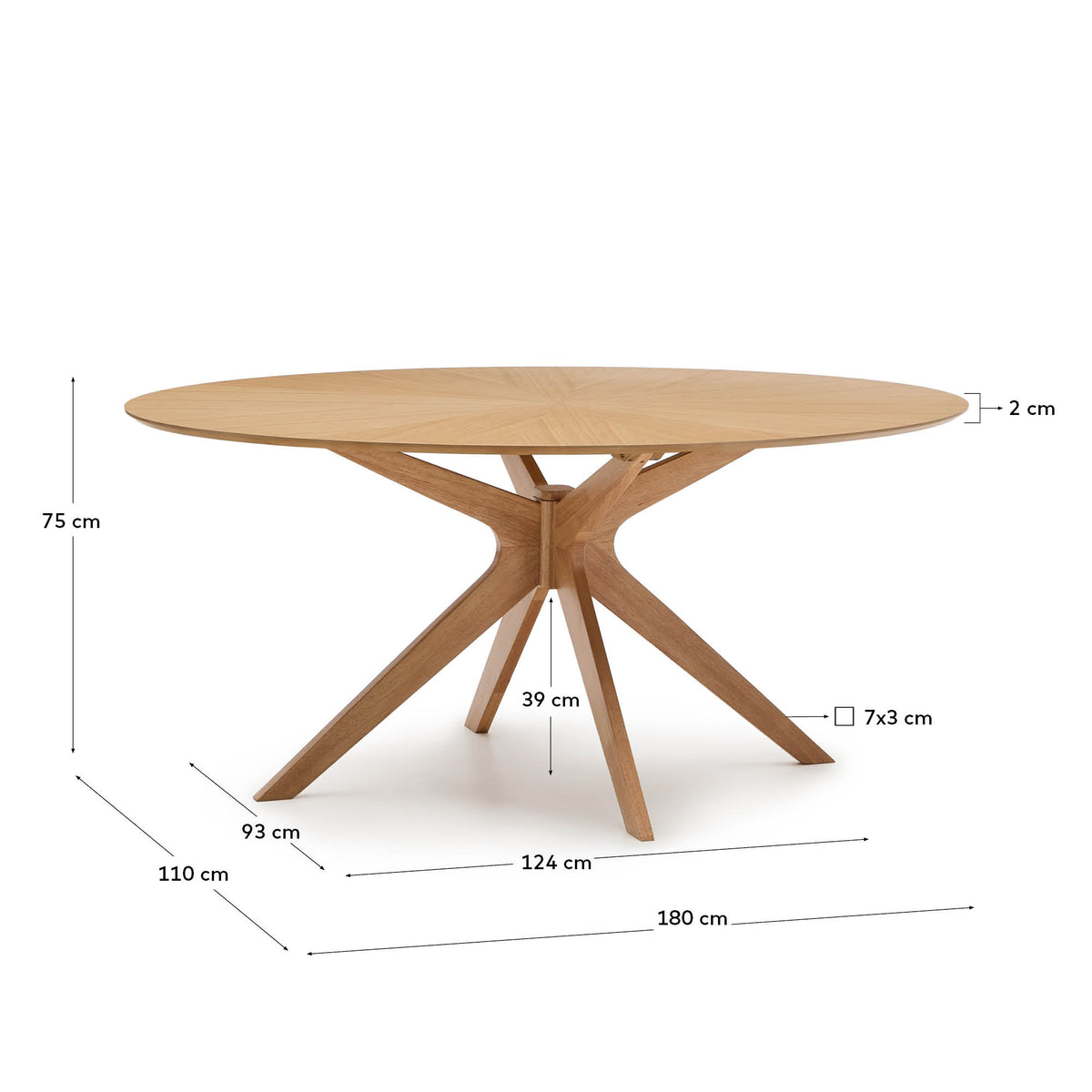 Japandi Esstisch Naanim – Eichenfurnier, Braun, 180 × 110 cm – weitere Ansicht
