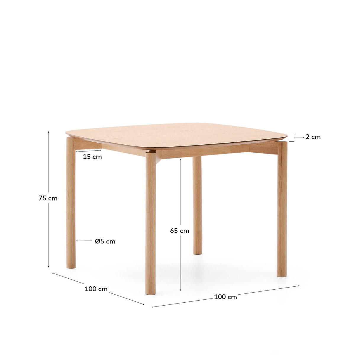 Japandi Beistelltisch Quadra – Holzwerkstoff, Natur, 100 × 100 cm – weitere Ansicht