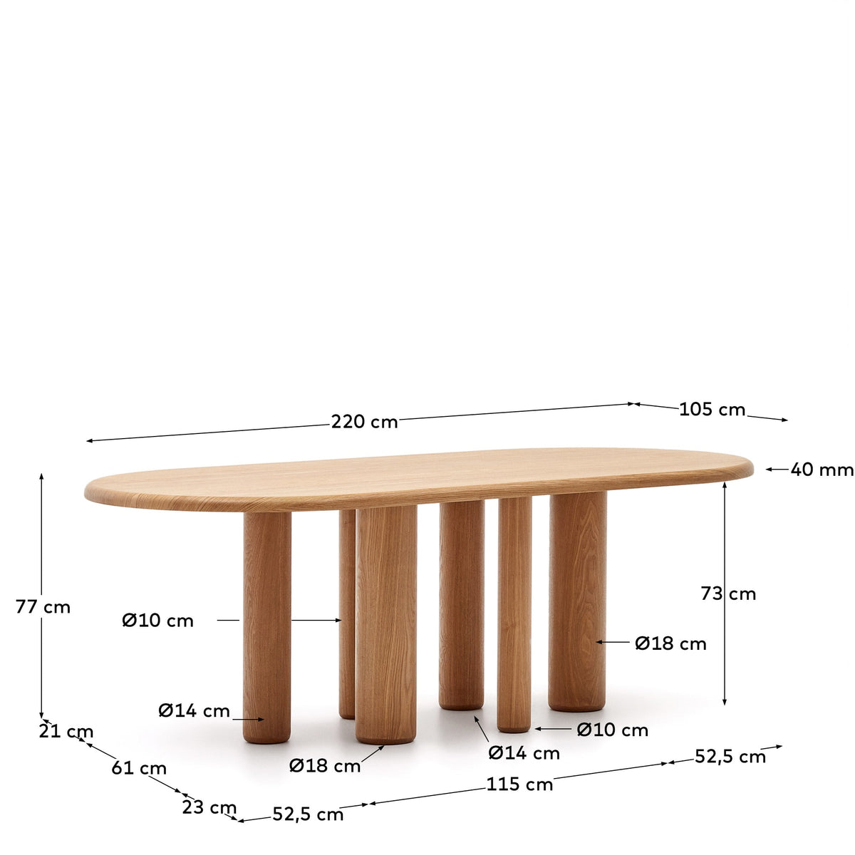 Japandi Esstisch Mailen – Eschenfurnier, Natur, Ø 220 × 105 cm – weitere Ansicht
