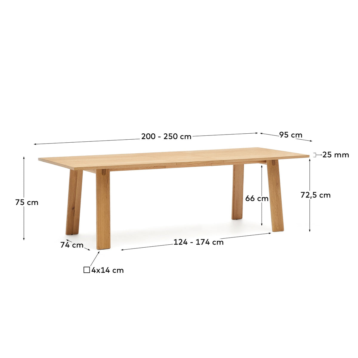 Japandi Ausziehtisch Arlen – Eiche, Natur, 200–250 × 95 cm – weitere Ansicht