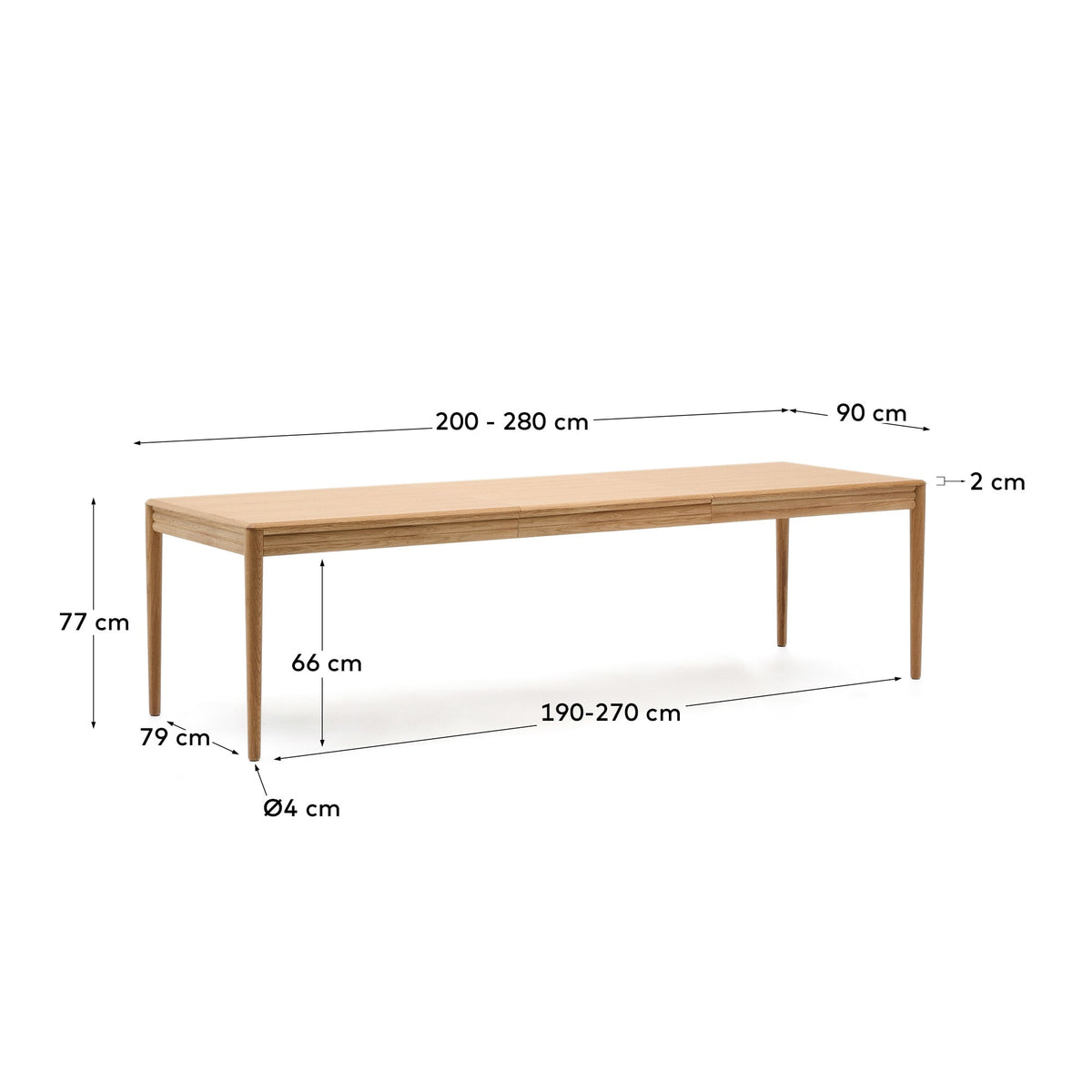 Japandi Ausziehtisch Lenon – Eiche, Natur, 200–280 × 90 cm – weitere Ansicht