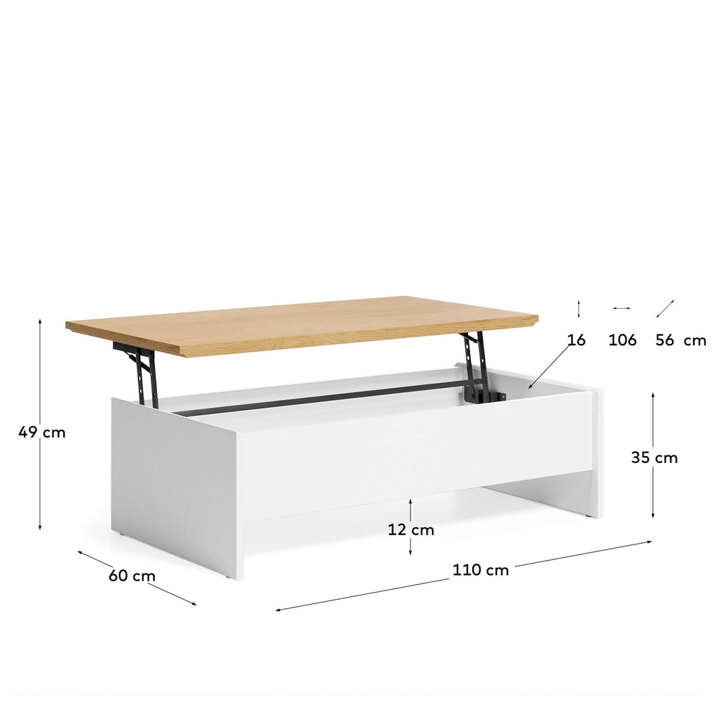 Japandi Couchtisch Abilen – Eichenfurnier, Weiß, 110 × 60 cm – weitere Ansicht