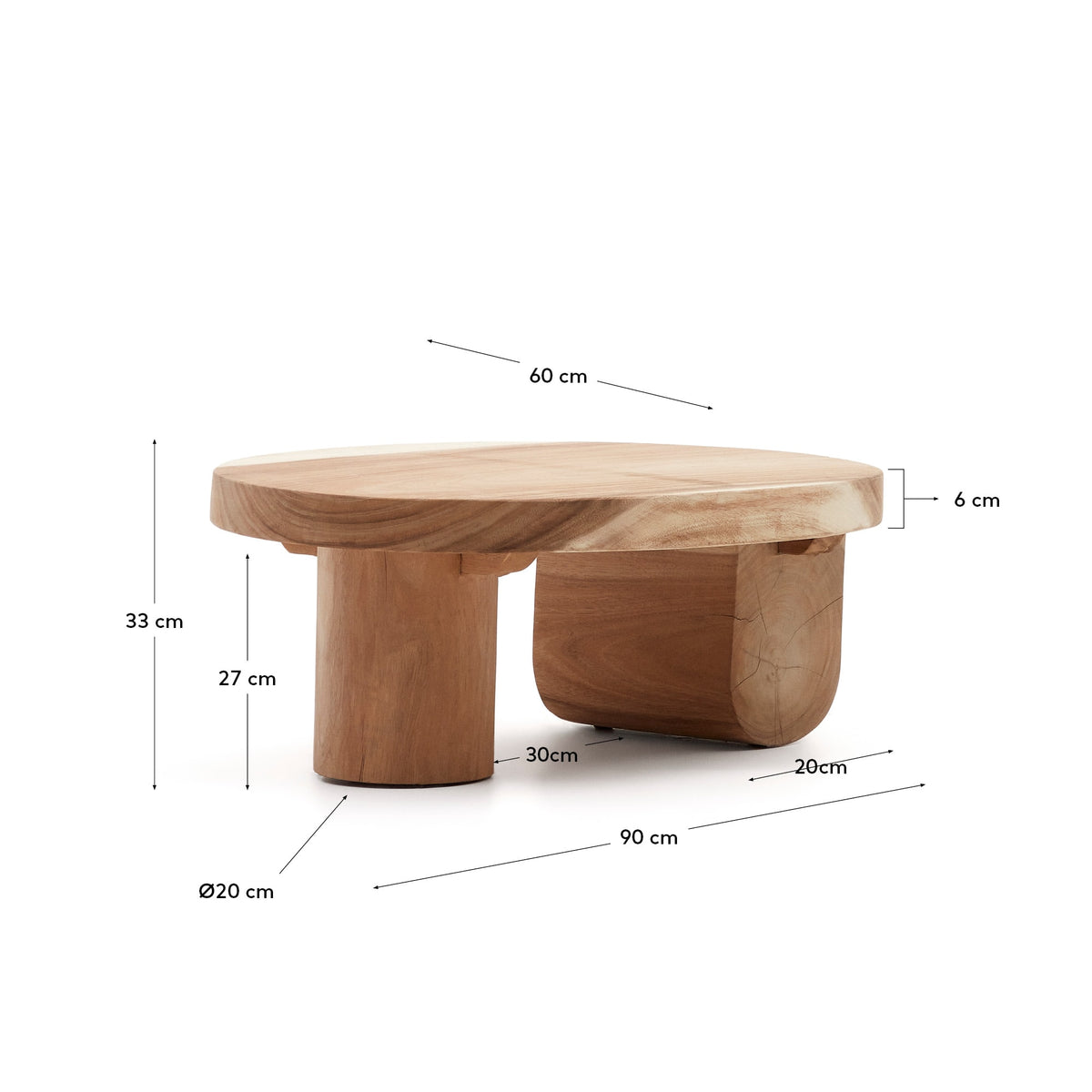 Japandi Couchtisch Mosi – Massivholz, Natur, Ø 90 × 60 cm – weitere Ansicht